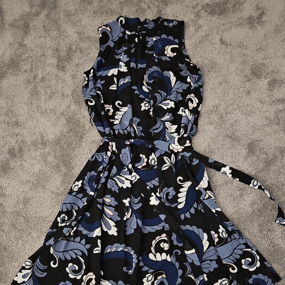 Ann Taylor Black and Blue Floral Midi Dress